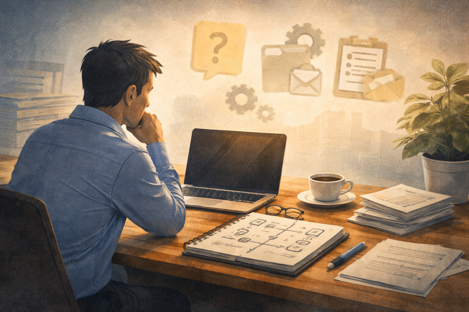 Ilustración editorial sobre el proceso de decisión para evaluar si una herramienta merece la pena en una pyme, centrada en criterio, contexto y consecuencias reales antes de adoptar tecnología.